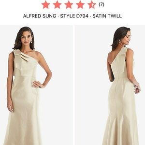 Alfred Sung Satin Twill Champagne Color One-Shoulder Bridesmaid Dress Style D749